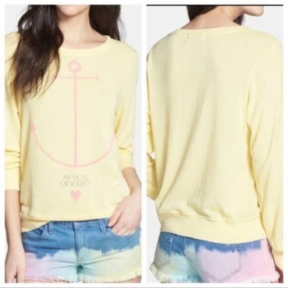 WildFox- Women’s Baby Yellow and Pink My Yacht Or Yours Pullover Sweatshirt, M - Picture 9 of 9